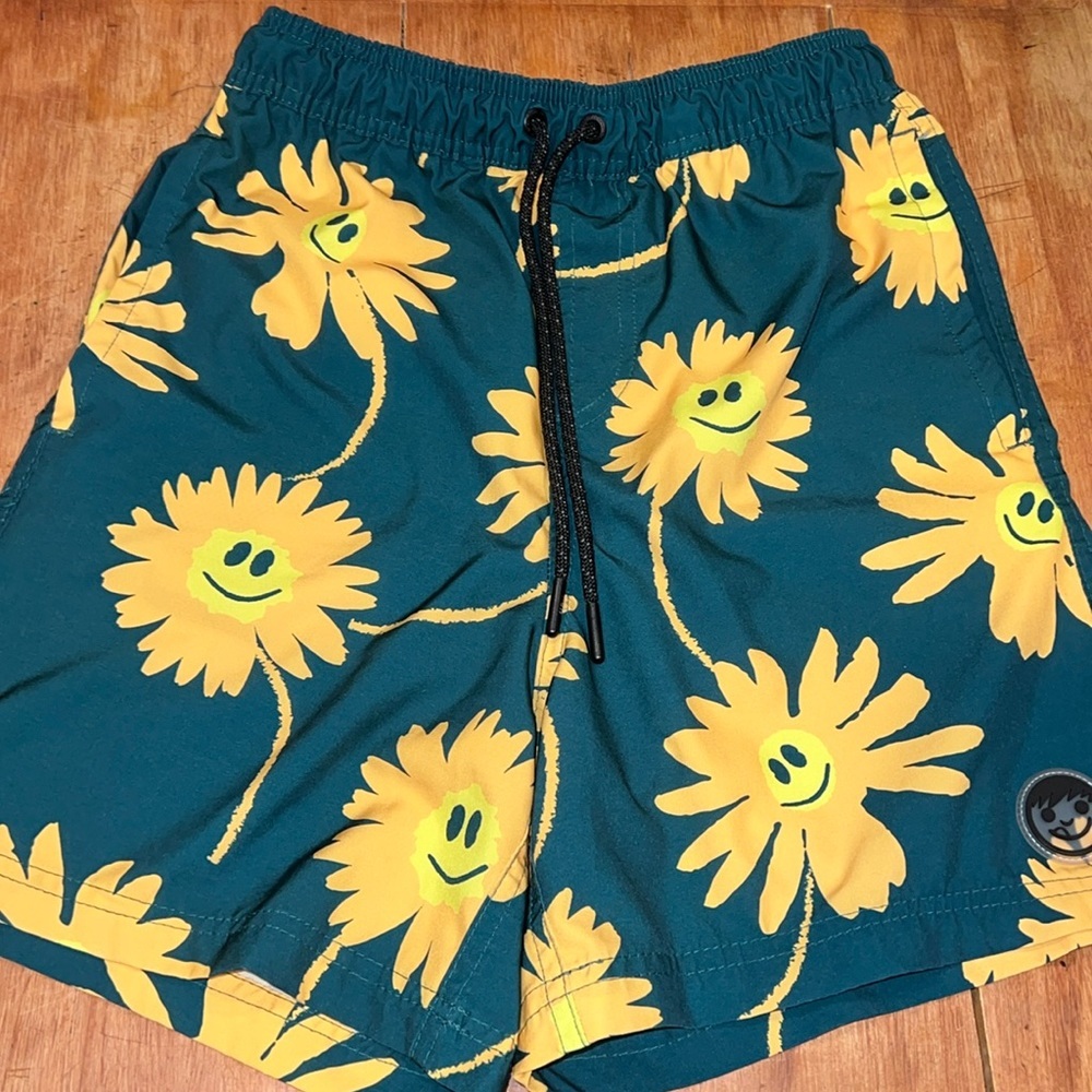 Teal and Yellow Floral Swim Shorts